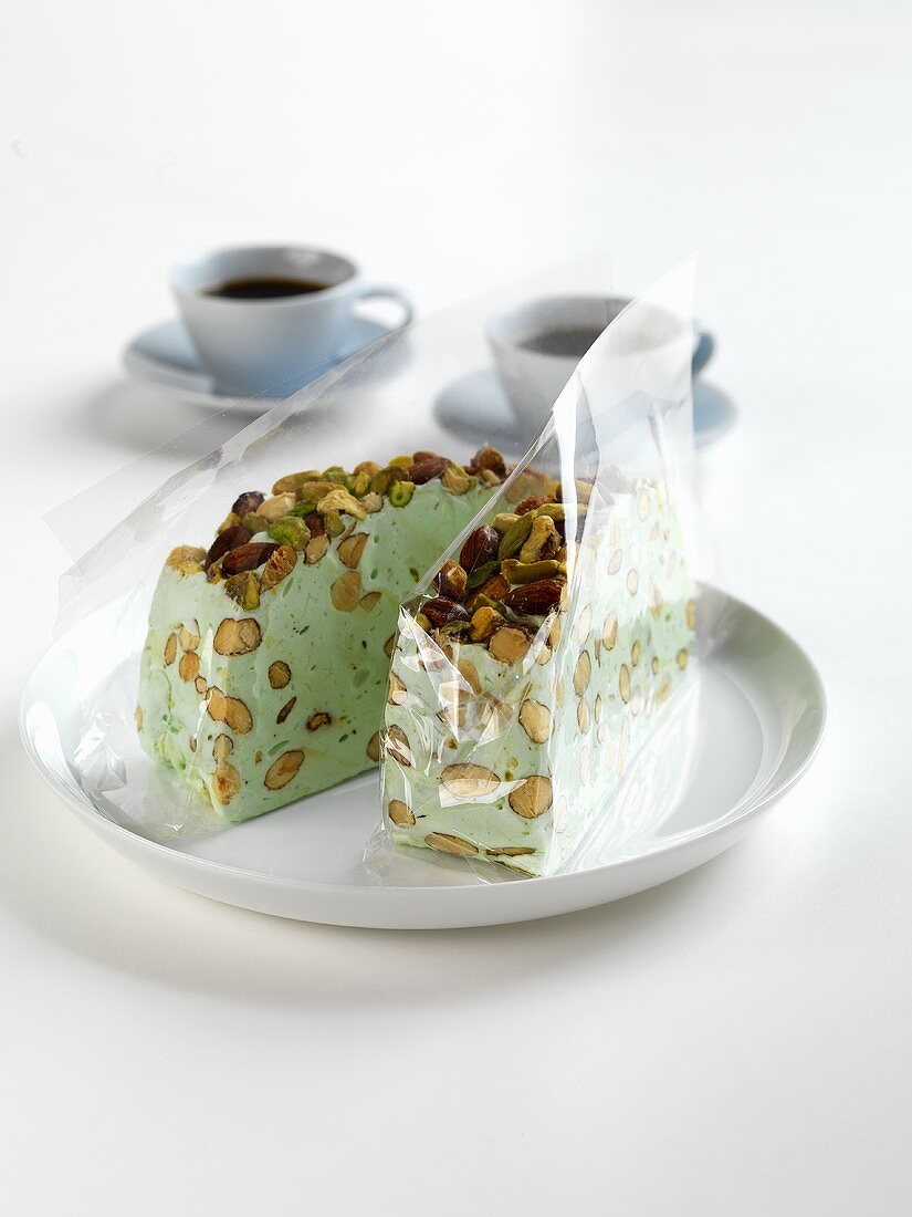 Nougat wrapped in cellophane