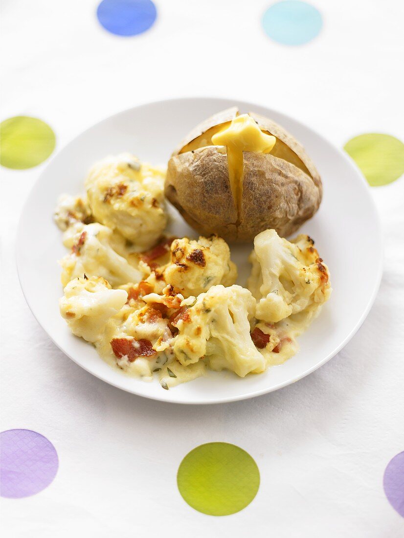 Cauliflower cheese with baked potato