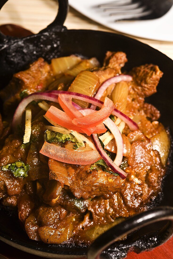 Beef gosht cooked in karahi (cast-iron wok, India)