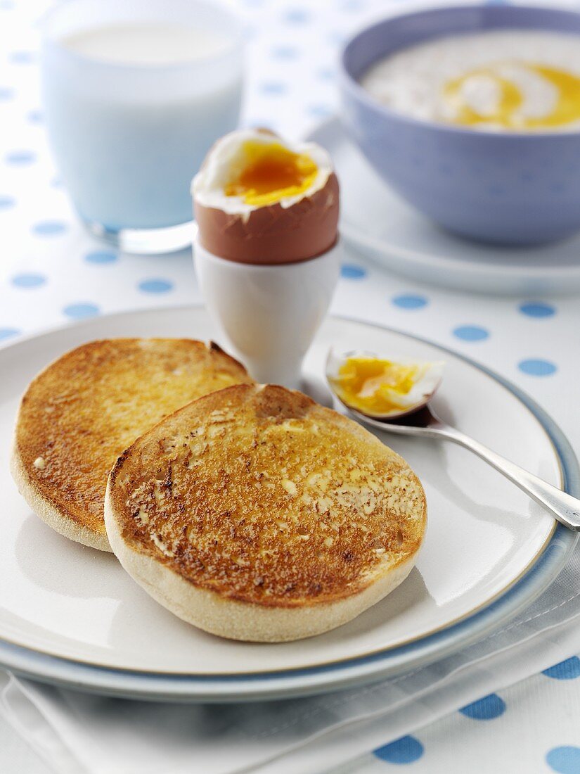 Boiled egg and toasted bun