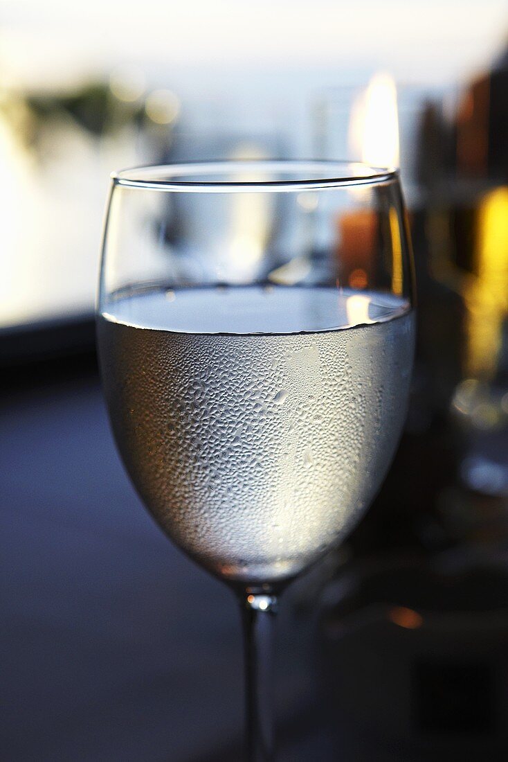 Glass of white wine with condensation