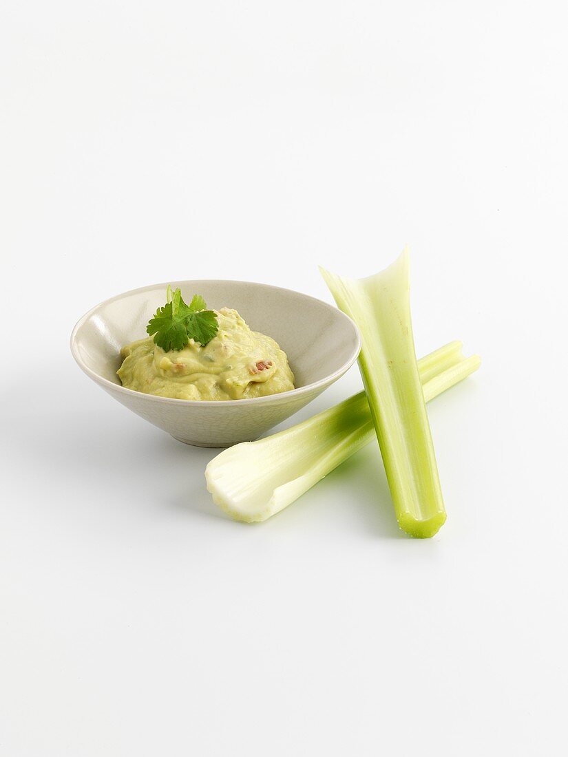 Guacamole and celery