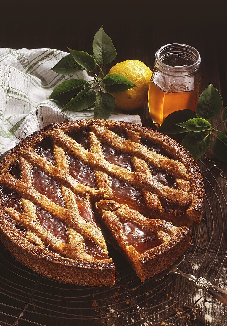 Linzer tart with apricot jam