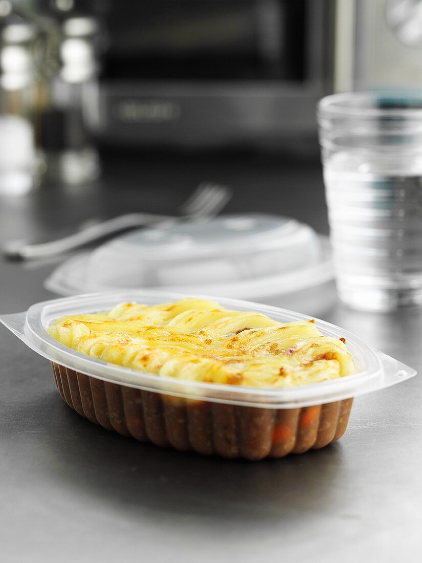 Shepherd's pie in plastic container to take away