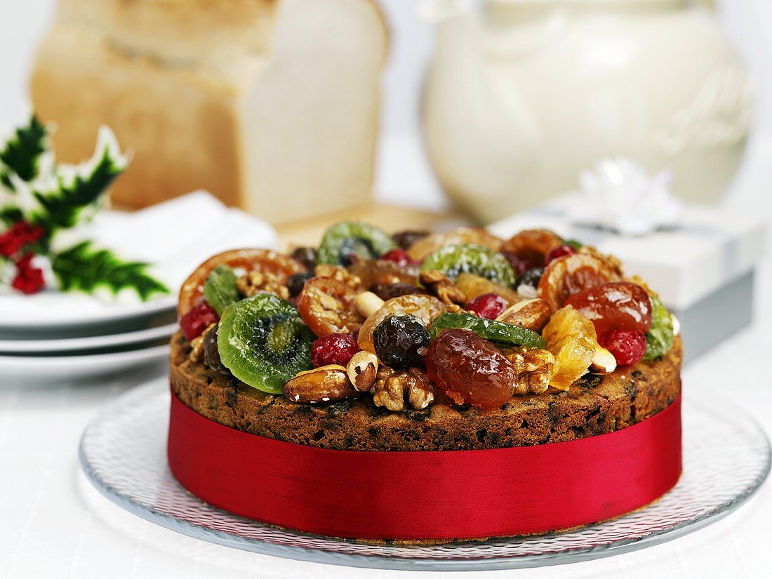 Christmas cake with candied fruit and nuts