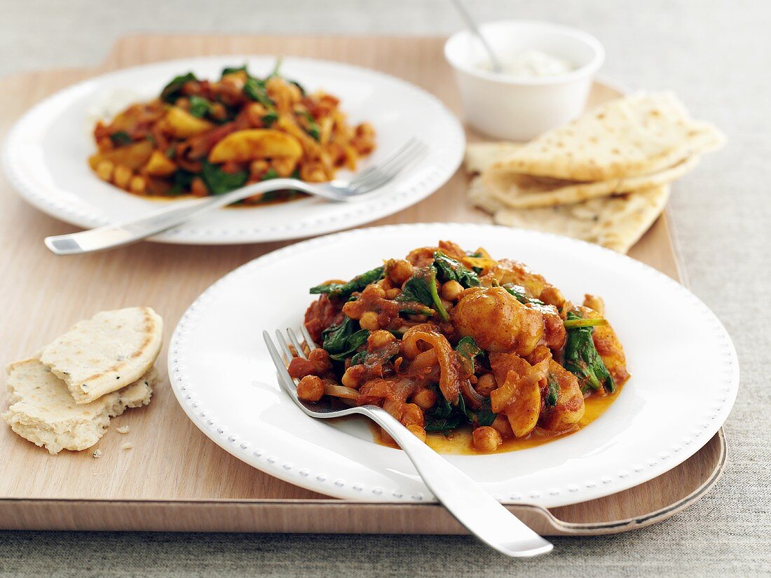 Potato curry with chickpeas and spinach