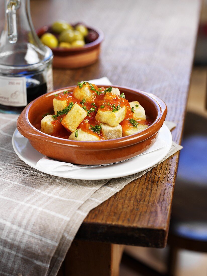 Patatas bravas with tomato sauce (Potato dish, Spain)