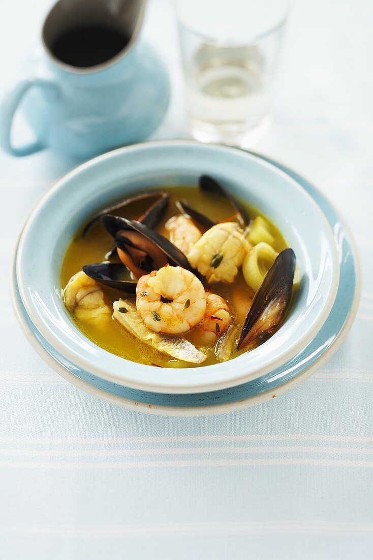 Seafood fish soup with saffron