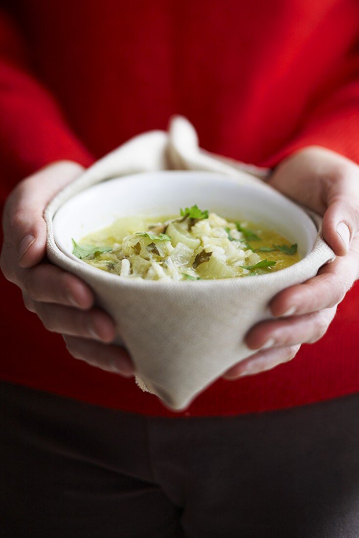 Rice soup with celeriac