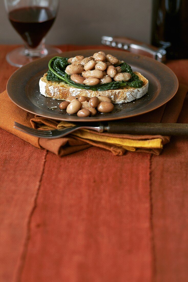 Green cabbage and bean crostini