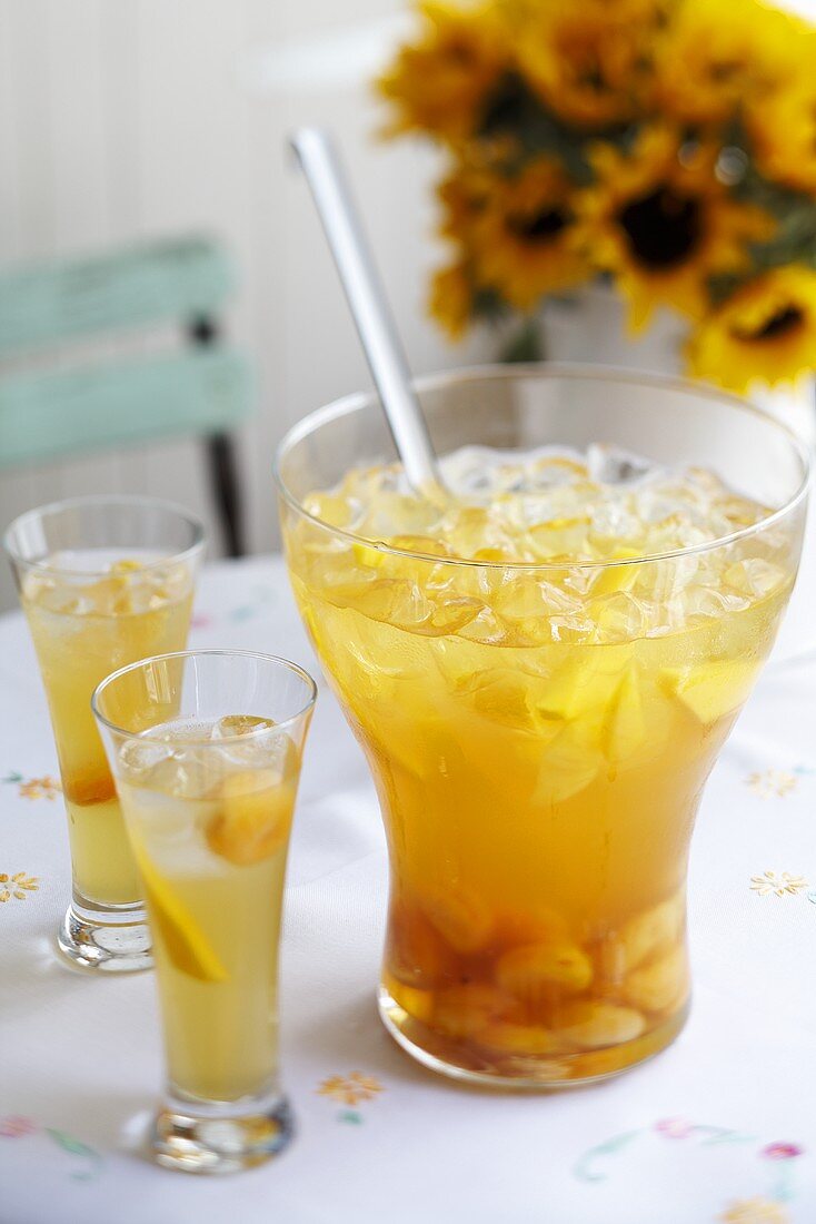 Exotic fruit punch with ice cubes