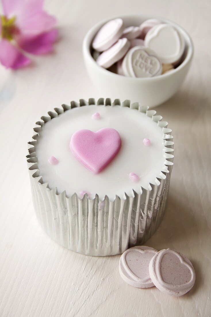 Cupcake with heart for Valentine's Day