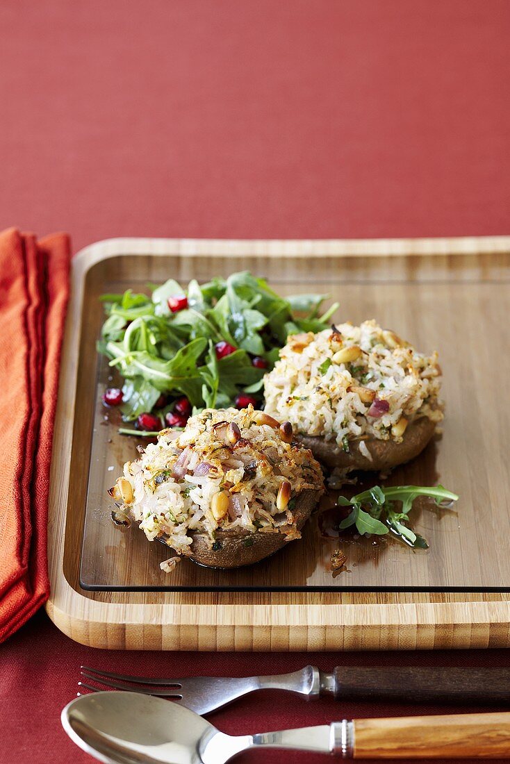 Mushrooms stuffed with rice