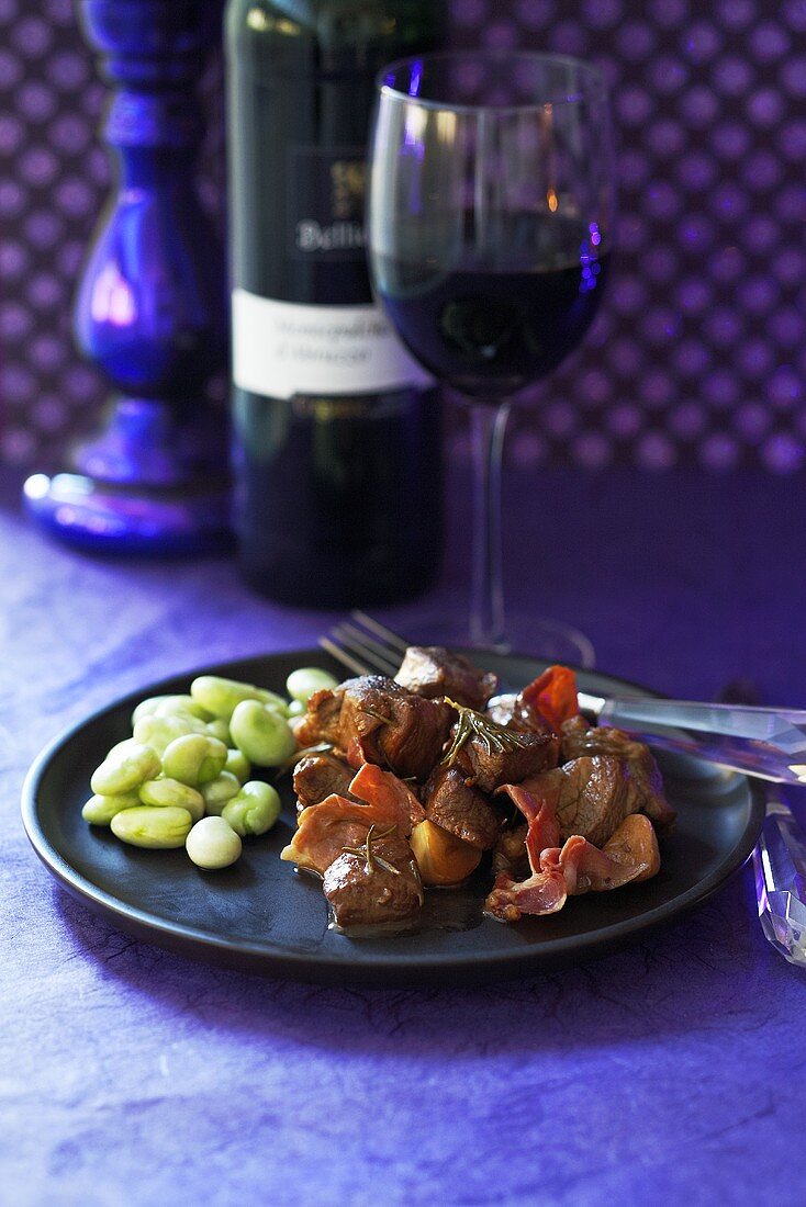 Lamb ragout with garlic and broad beans