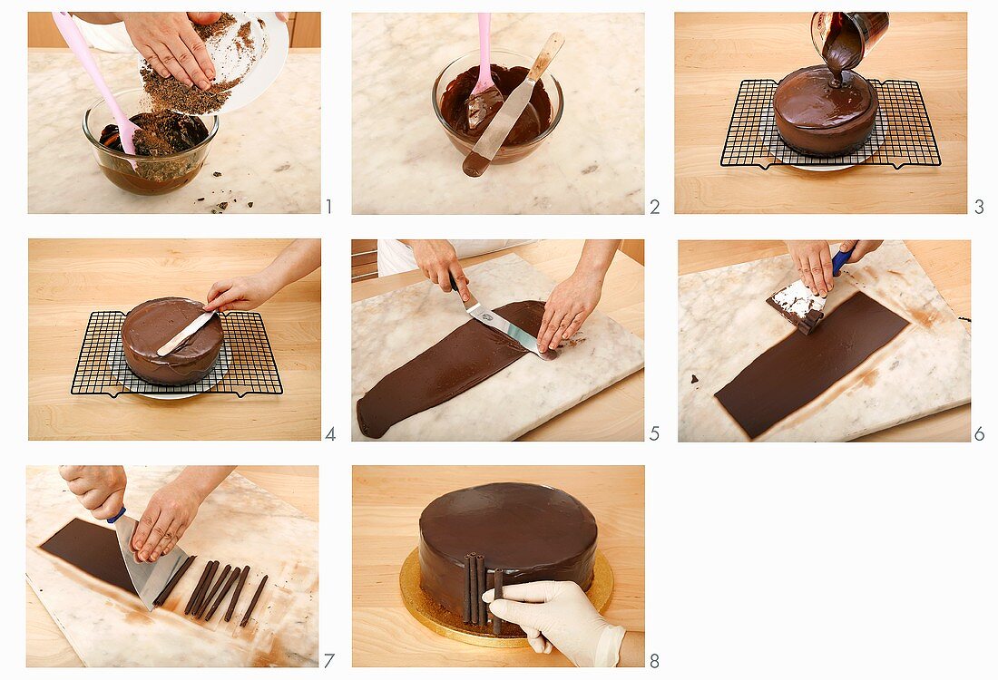 Decorating a chocolate cake