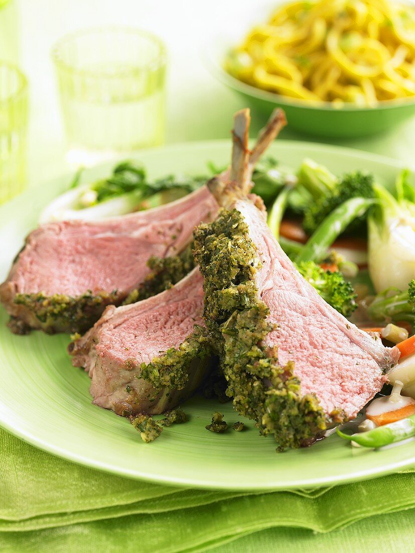 Lamb chops with herb crust and vegetables