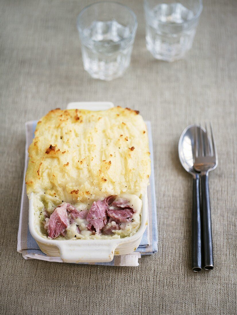 Ham pie in a baking dish