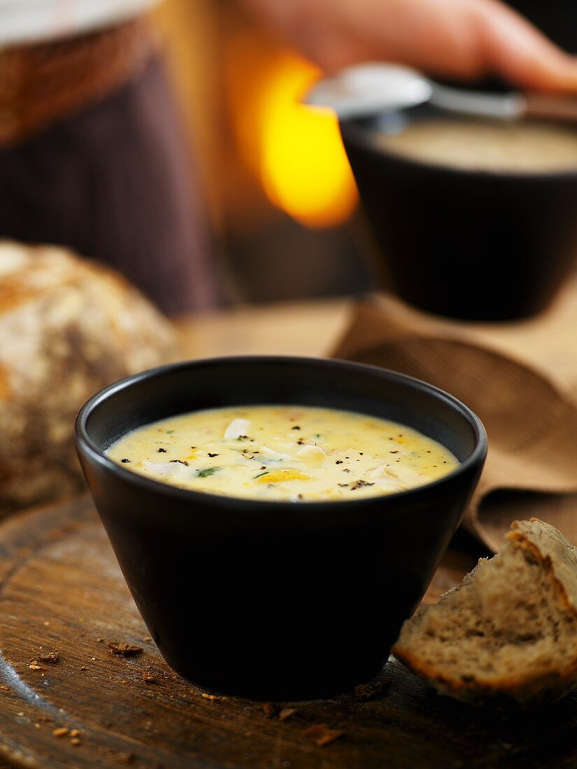 Chicken soup with bread