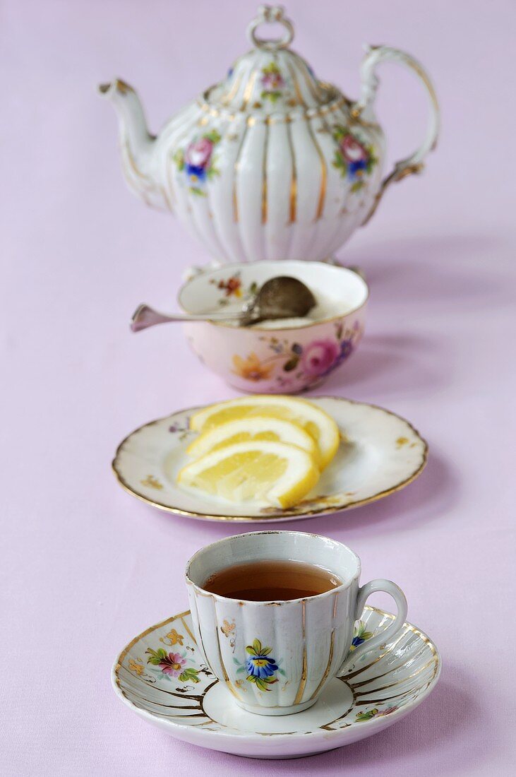 Tea in antique china teaset