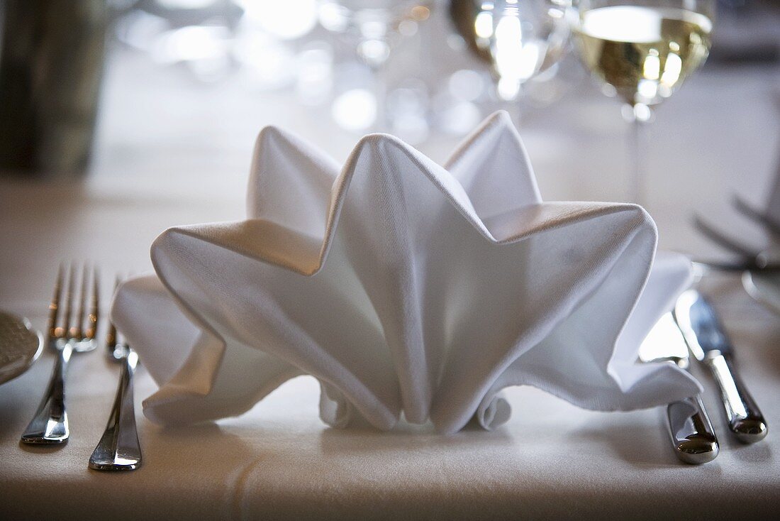 Folded fabric napkin on elegant table