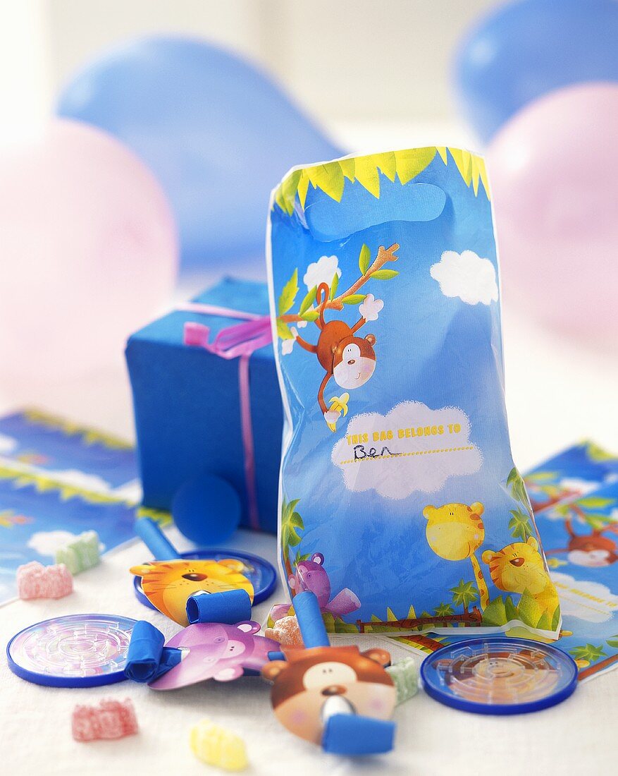 Party bag and gifts at a children's party