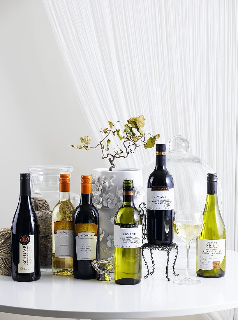 Various bottles of wine with labels