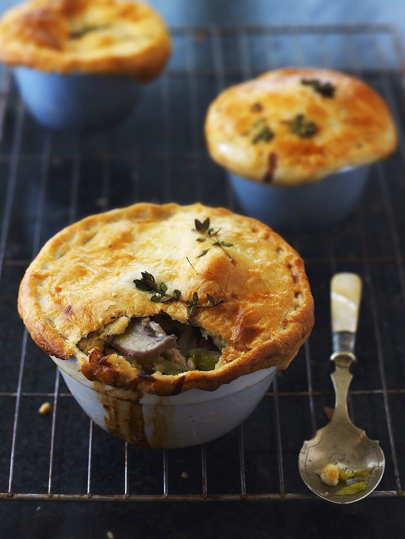 Small chicken and leek pies