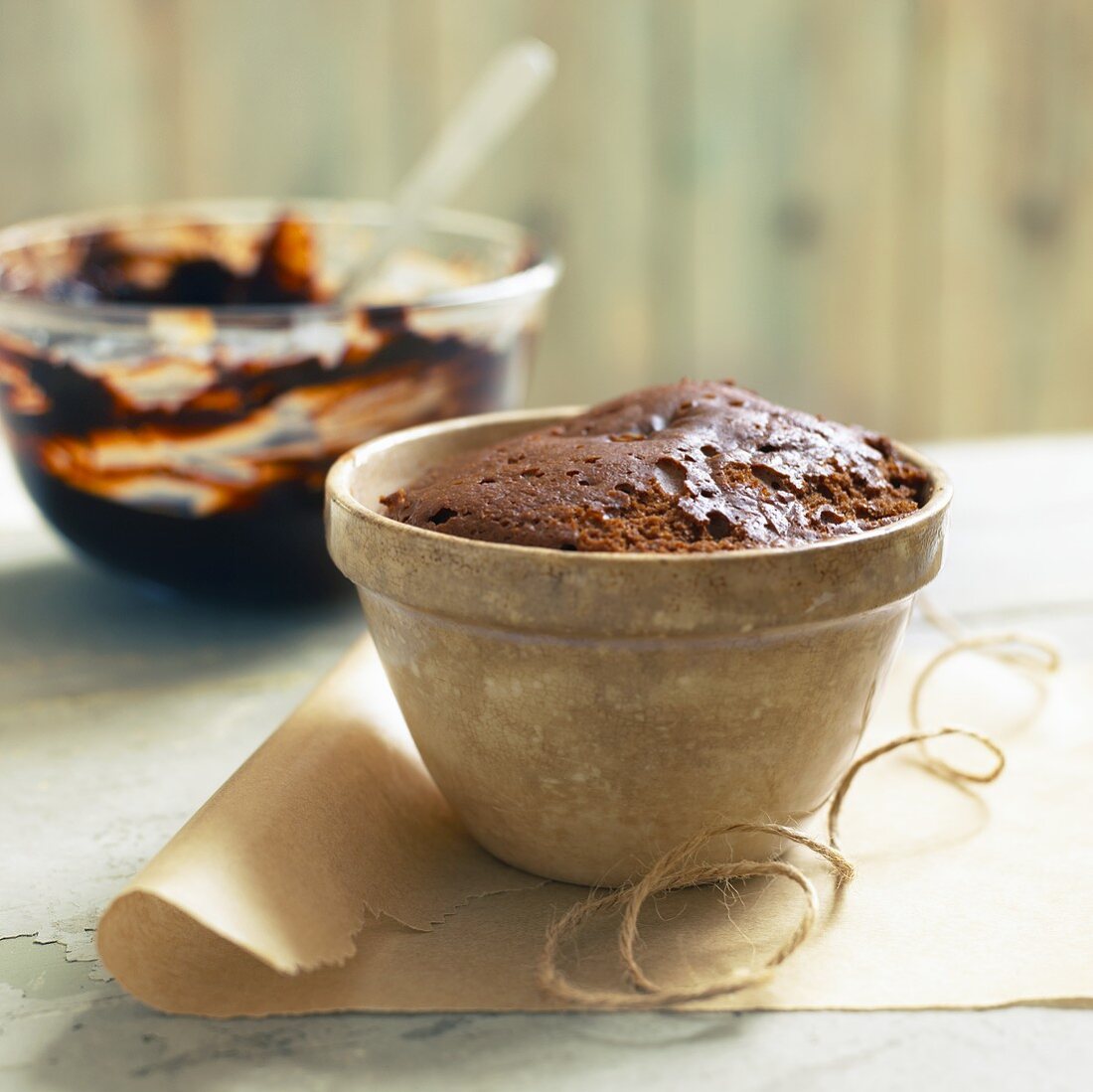Chocolate pudding in pudding basin