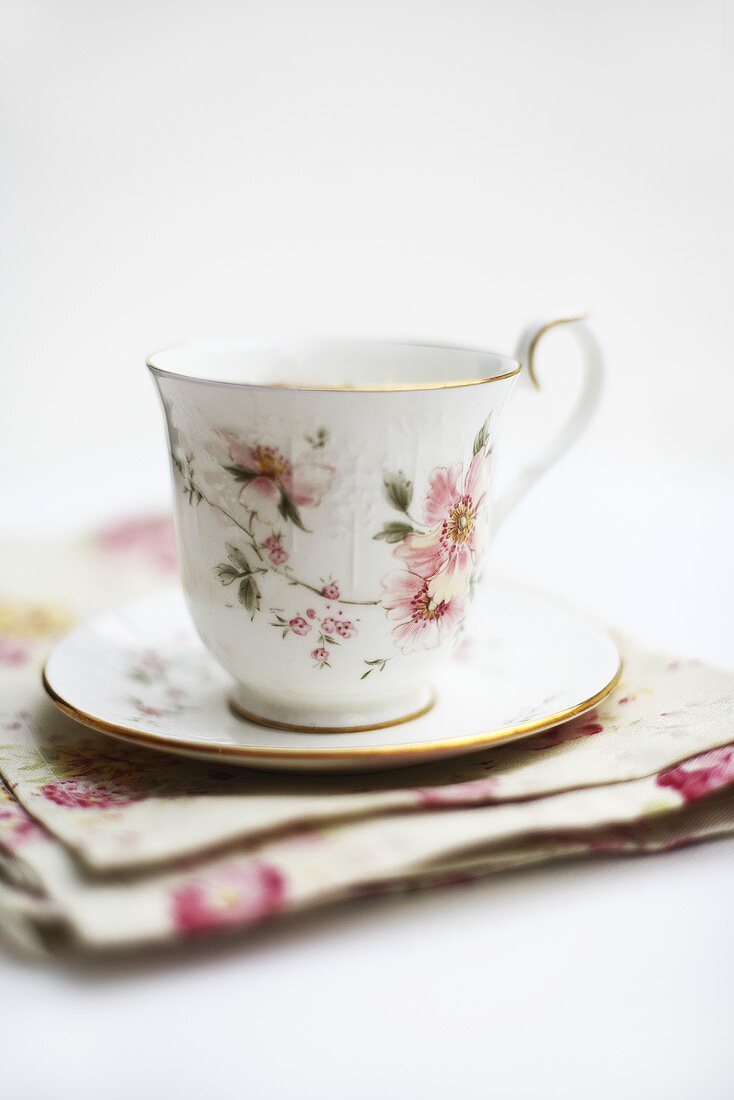 Floral teacup and saucer