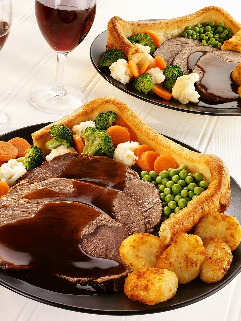 Roast beef with Yorkshire pudding (England)