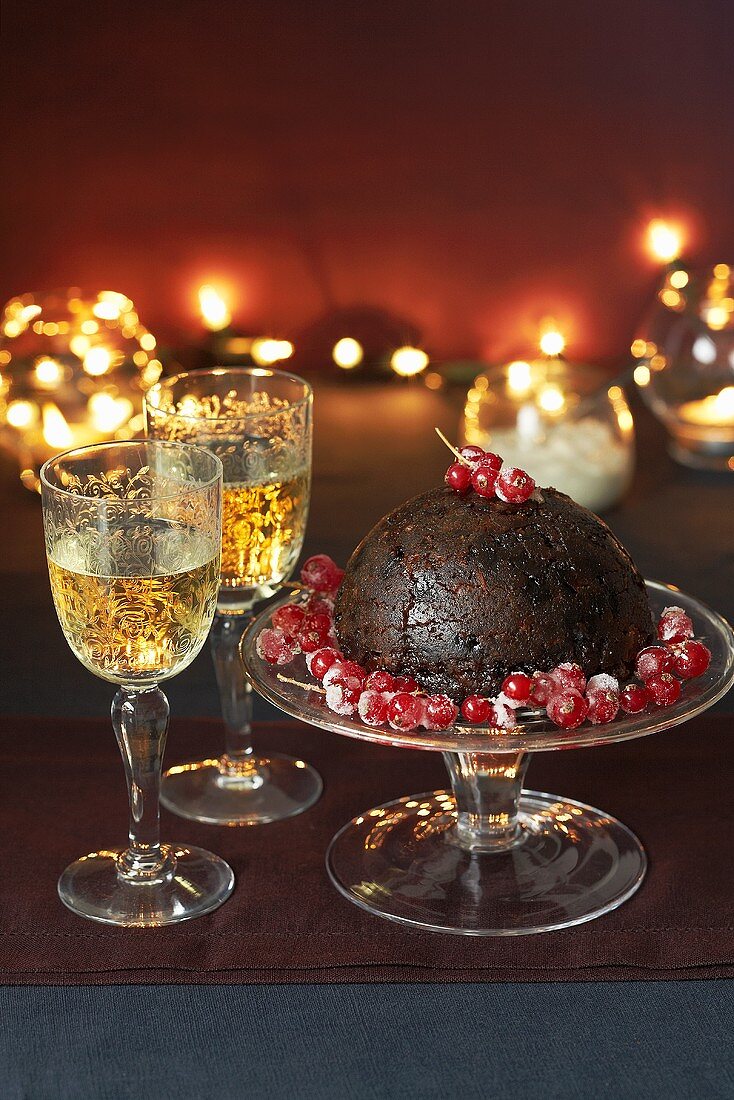 Christmas pudding with dessert wine