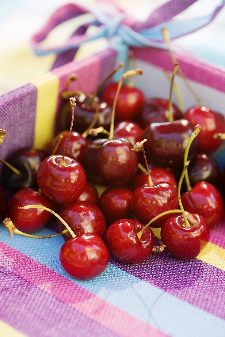 Cherries in a fabric basket