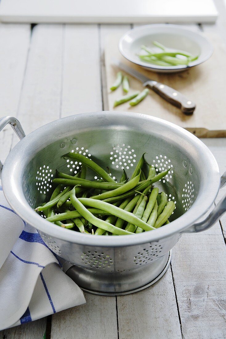 Green beans in a colander