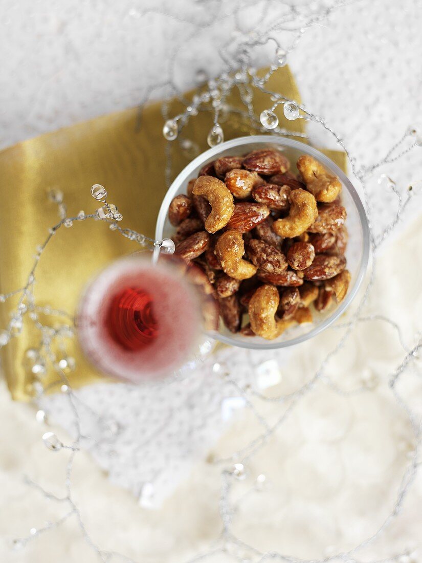 Roasted almonds and cashew nuts as part of Christmas dinner