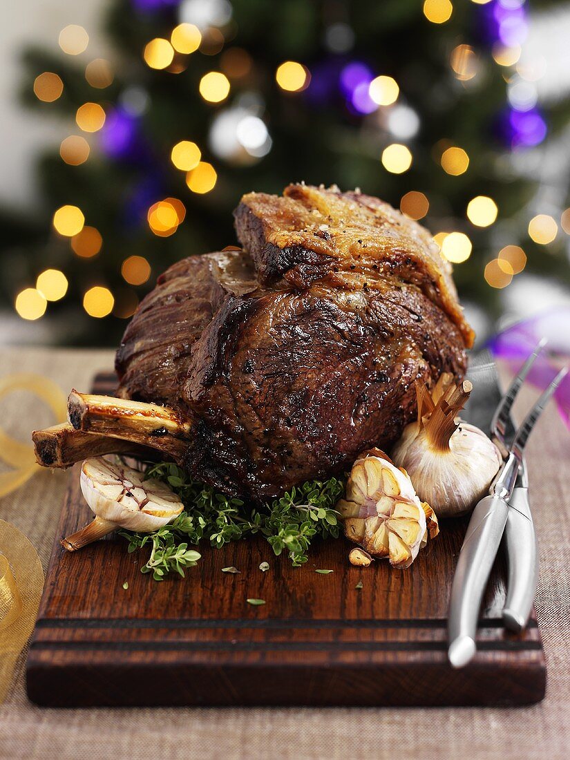 Roast beef with garlic for Christmas dinner