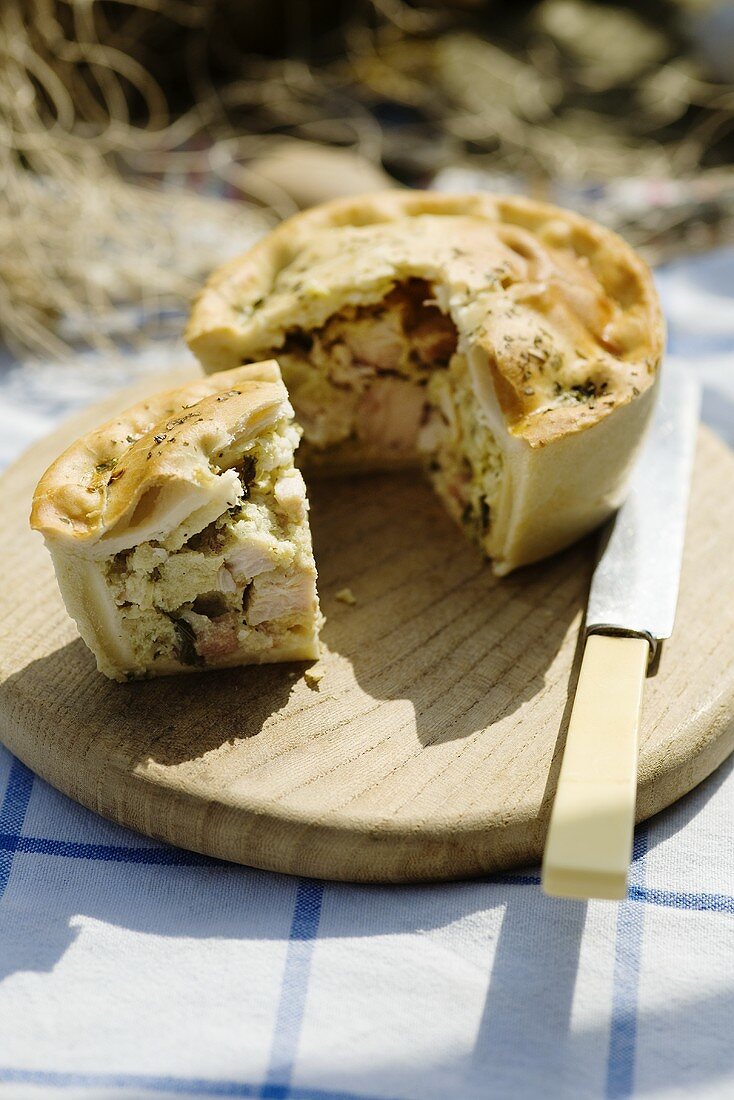 Chicken and ham pie for a picnic