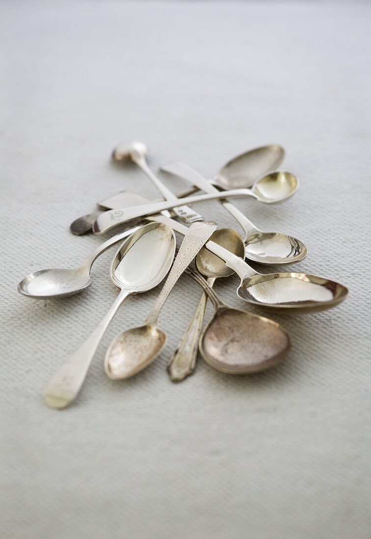 Various antique silver spoons