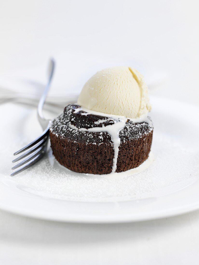 Chocolate pudding with ice cream