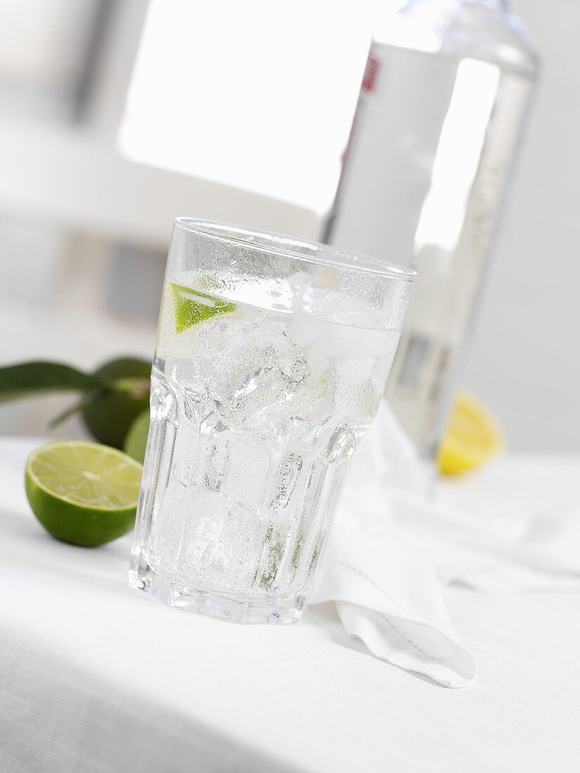 A gin and tonic with lime