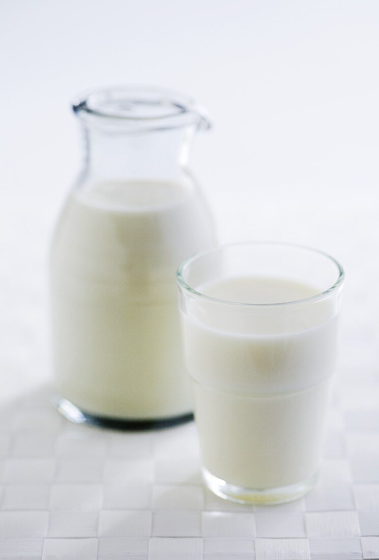 Milk in glass and glass jug