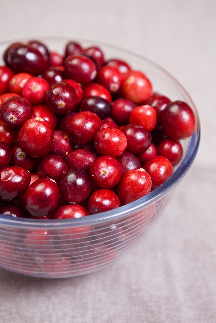 Cranberries in a glass bowl