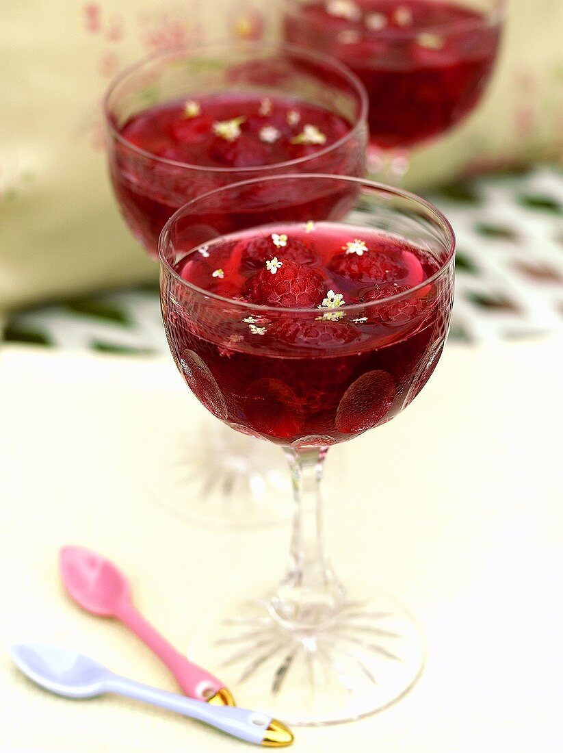 Raspberry jelly with elderflowers