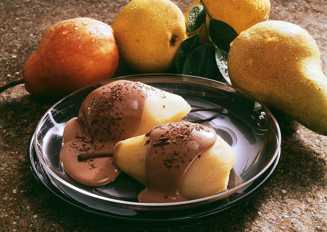 Pears with Chocolate Sauce
