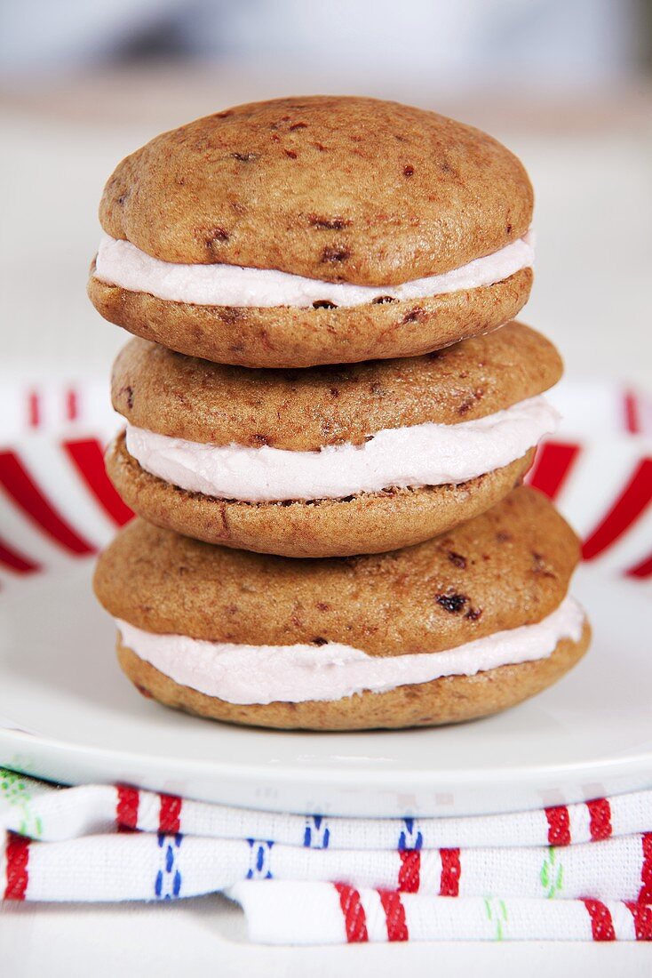 A stack of three whoopie pies
