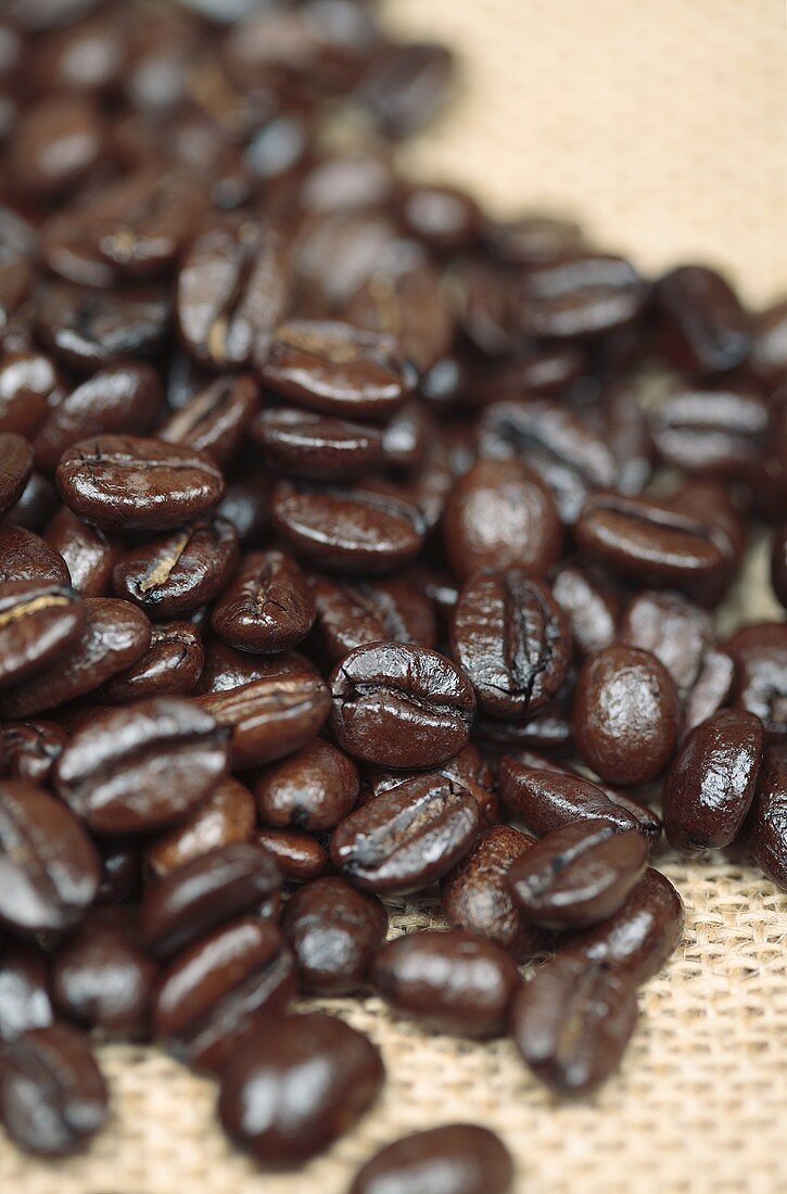 Roasted coffee beans, close-up