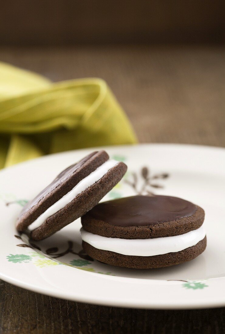 Chocolate moon pies with a marshmallow filling and chocolate icing