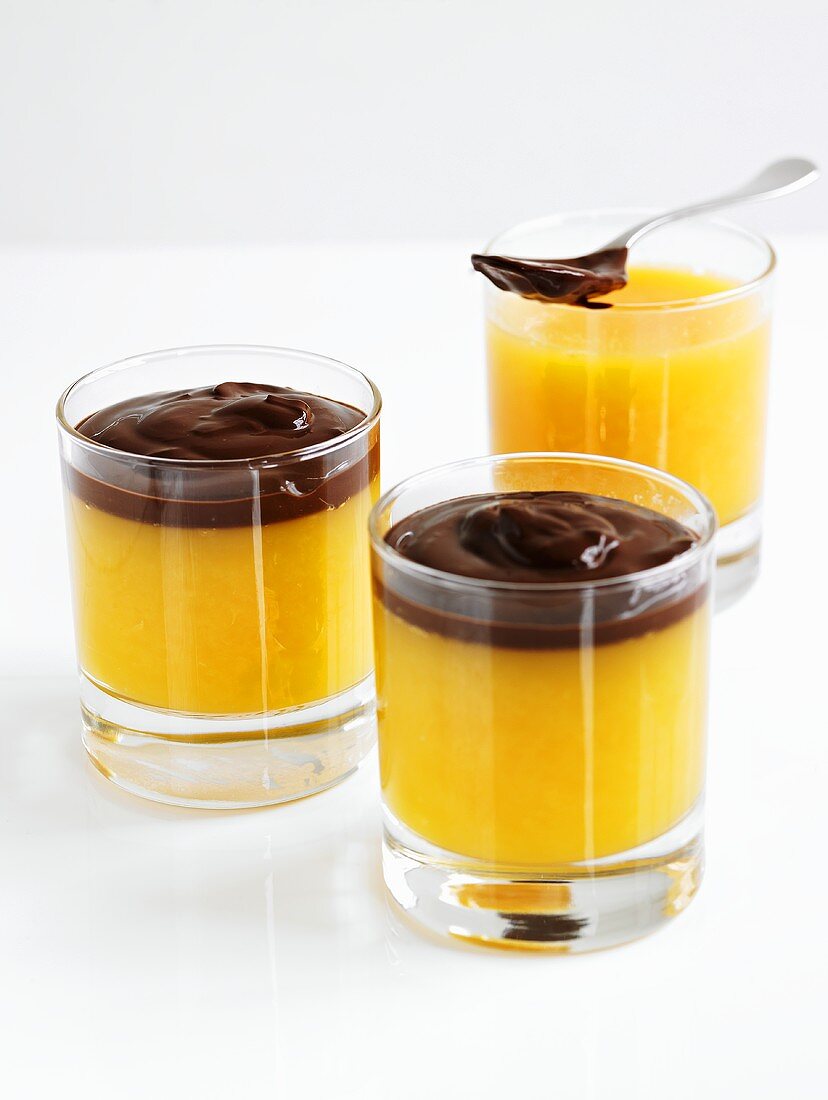 Orange dessert with chocolate cream