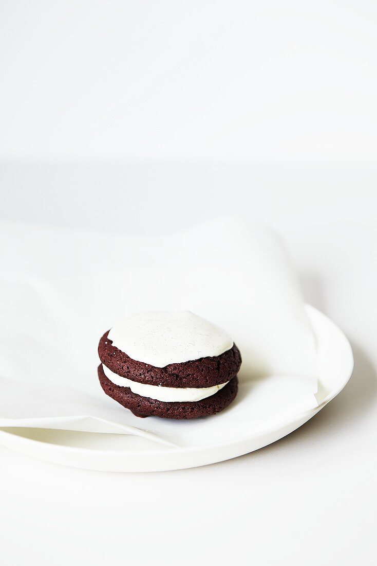 Three Red Velvet Whoopie Pies with Red Icing Drizzles