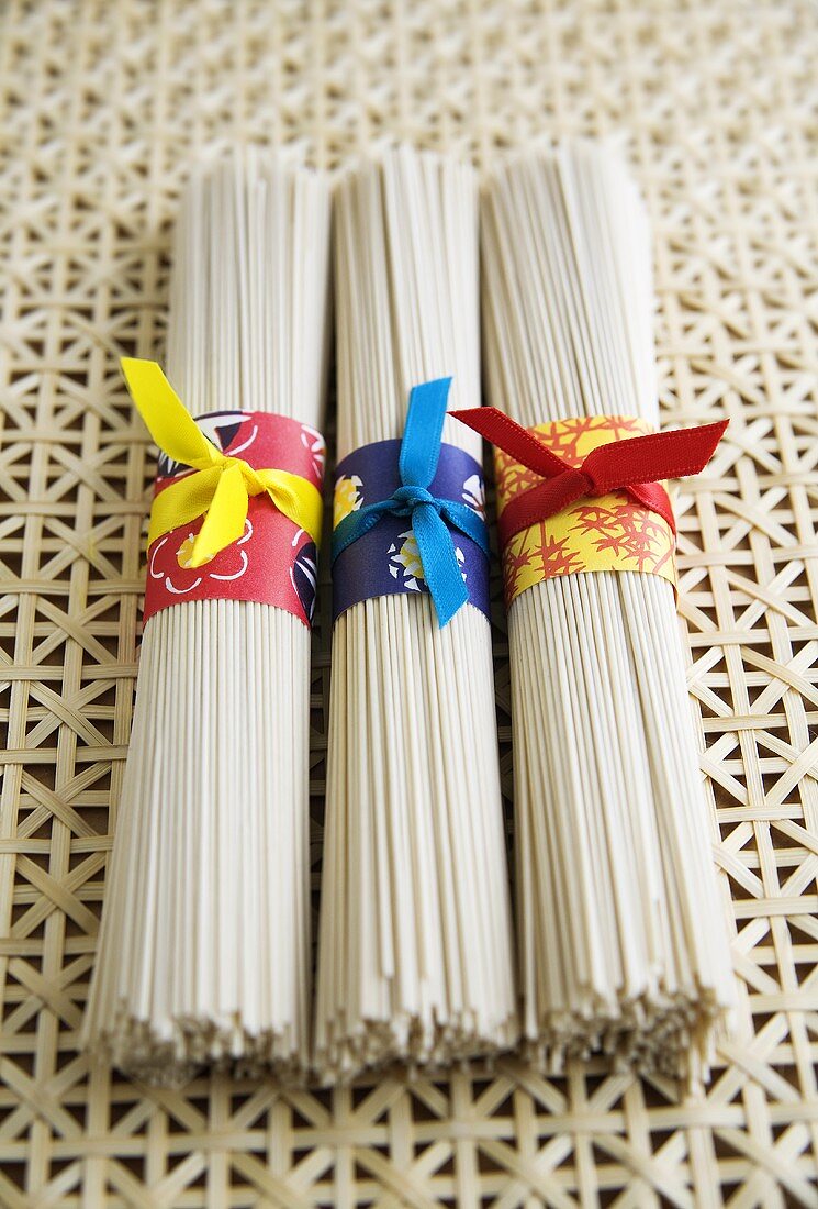 Somen noodles, wrapped with colorful paper and ribbon