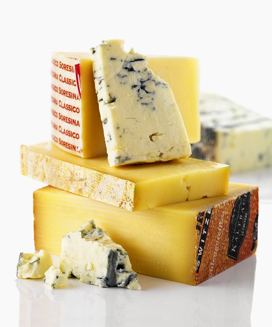 Pieces of different cheeses